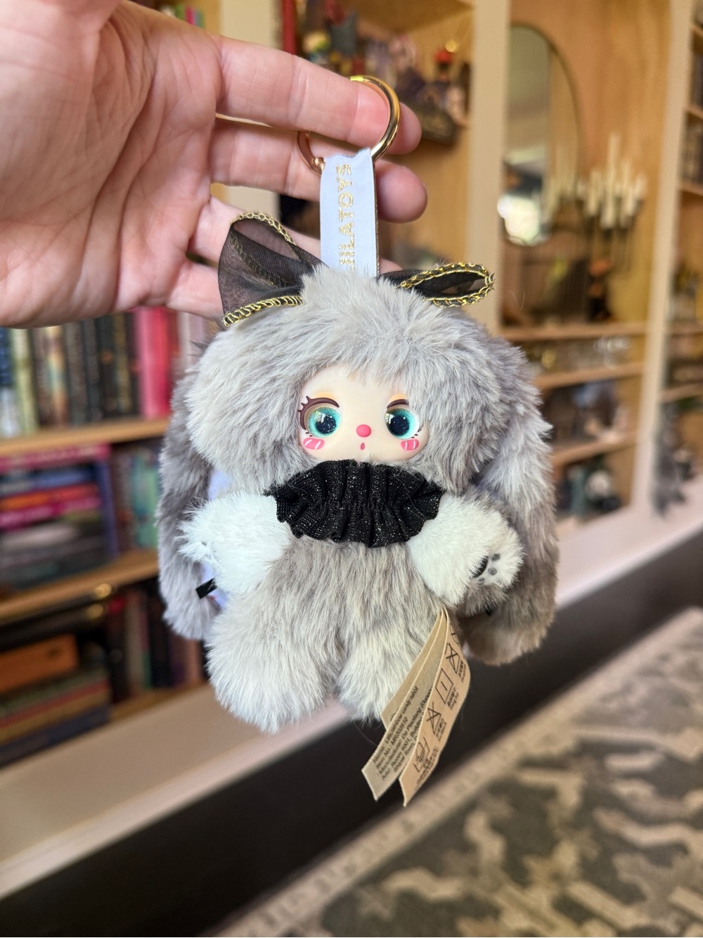 NIB Liilas Plush Bunny Keychain Bag Charm in Gray and White